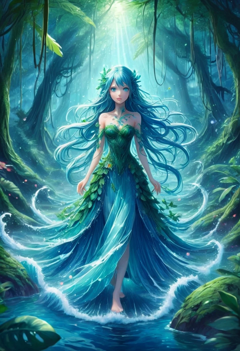 watergoddess, enchanted rainforest, anime style