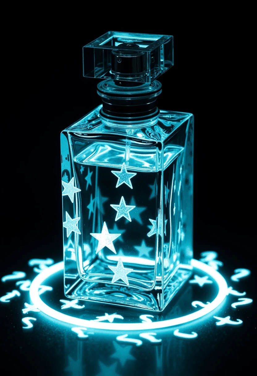 A bottle of perfume, with stars in it and magic circle underneath