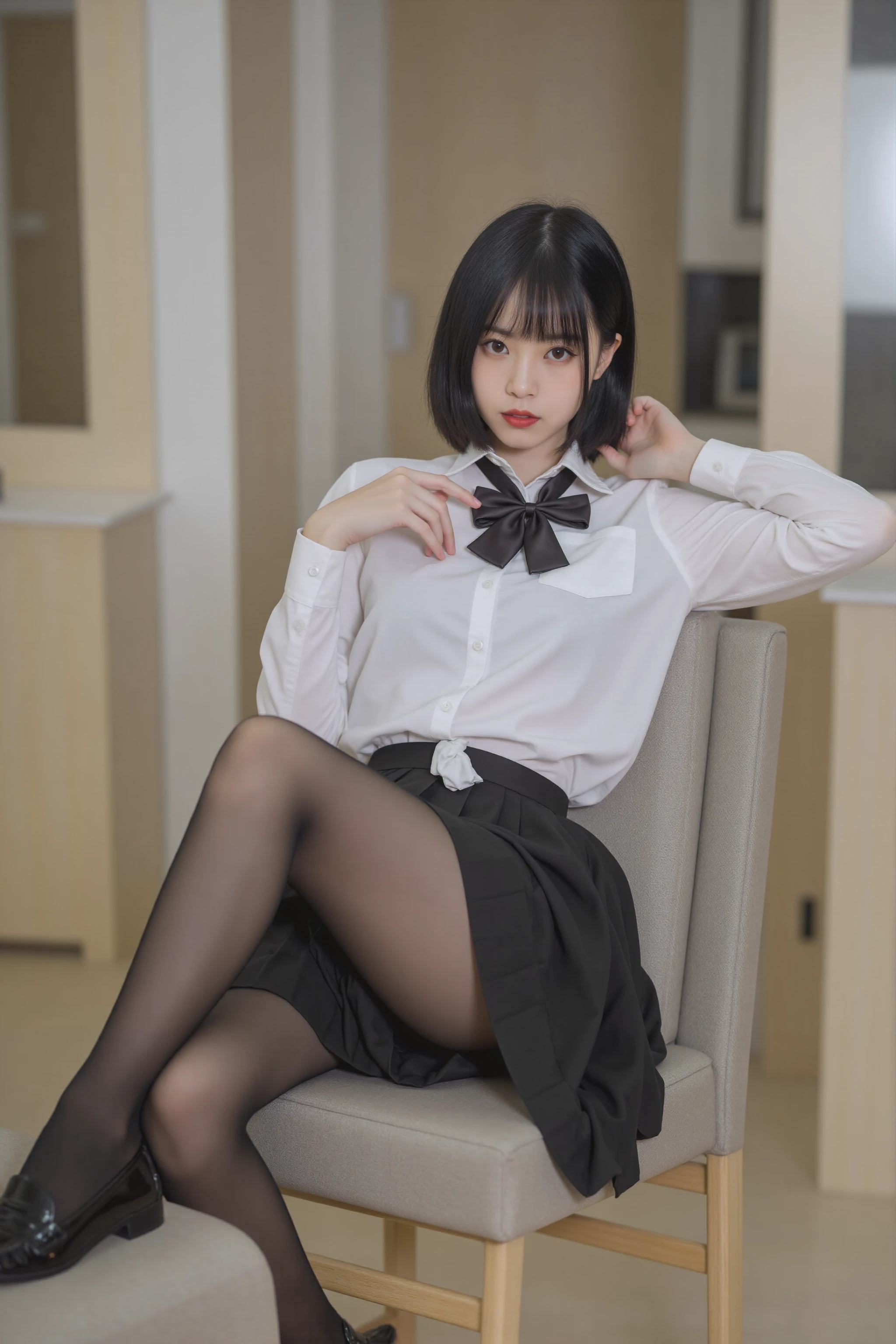 Attractive beauty、Evil女性幹部、Night City、Move your spirit、The darkness、Attractions、brainwashing、brainwashing装置、Evil堕落、Evil、darkness、Black eyeshadow、Black Pantyhose、Black Stockings、Evil花嫁、White blouse、No sleeve、Black pleated skirt、dark、sexy、Short shirt、No sleeve、Short Bob、squat、Spread your legs wide、Open your thighs、Big 、Place your arms behind your head、Erect nipples、pubic hair