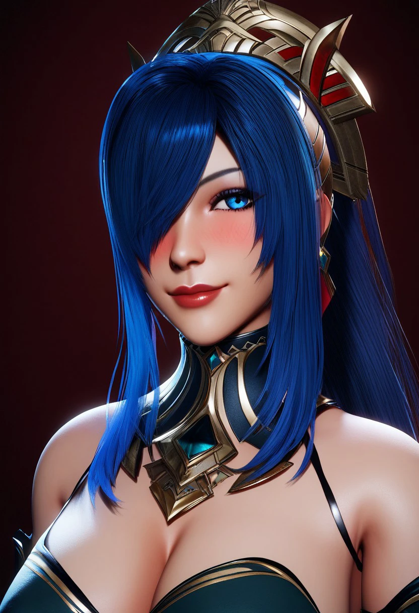 A Hyperrealistic, Blue Hair Female Demon warrior at hell, Perfect Body, Perfect Face, Angry