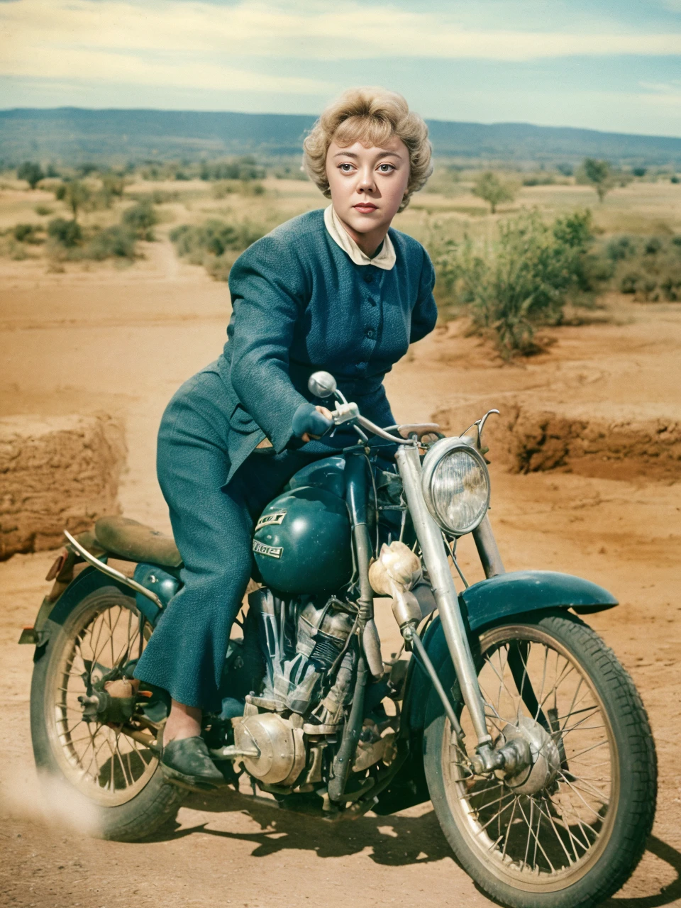 <lora:GlynisJohns:1>a nice photo of glynis johns riding a motorbike. 4k, highest quality, professionally color graded masterpiece