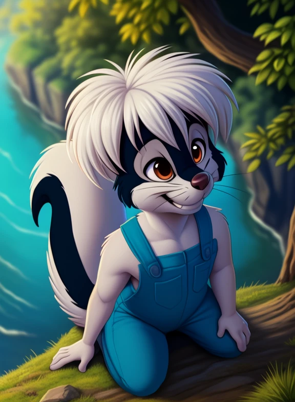 <lora:StinkyTomSawYif:1> StinkyTomSaw, skunk, black and white fur, red eyes, pants with suspenders, chibi,
[  solo, nature, forest, day, clouds, waterfall,  smile,] (solo focus, ) ((cowgirl position,  high-angle view,))
(beautiful, aesthetic, perfect, delicate, intricate, saturated colors), masterpiece, digital drawing, best quality,
[by personalami], by smitty g, [[[by Foxovh]]], [[by Ross Tran]]