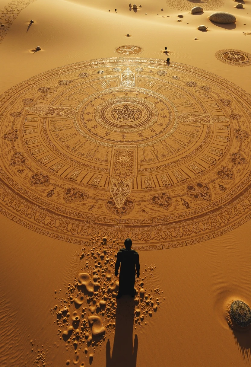 In a mystical desert, a wandering sorcerer carves out a massive magic circle in the sands. As he completes the final symbol, the entire circle begins to emanate powerful magic