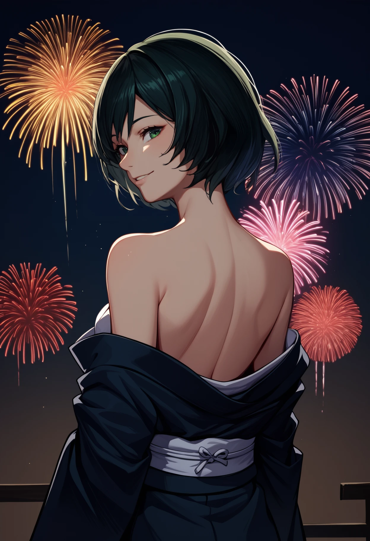 score_9, score_8_up, score_7_up, source_anime, <break> from behind, solo, 1girl, zenin mai, light smile, looking back, black hair, green eyes, japanese clothes, black kimono, off shoulder, bare shoulders, fireworks
<segment:yolo-face_yolov8m.pt,0.4,0.5//cid=1>