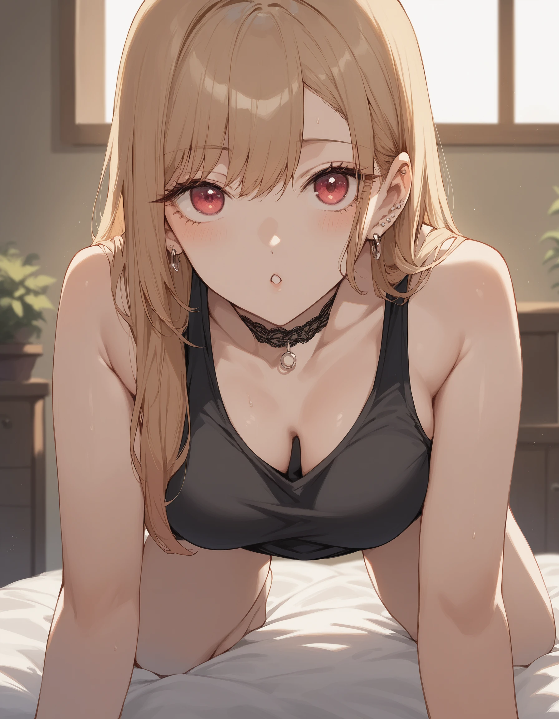 score_9, score_8_up, score_7_up, source_anime BREAK 1girl, <lora:Marin-000013:1>
m4r1n, solo, choker, piercing, earrings, black tank top, all fours, looking at viewer, cowboy shot