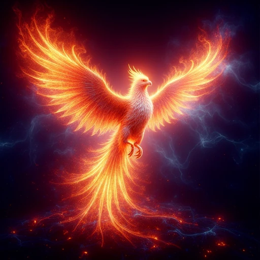 A majestic phoenix reborn from digital ashes in a blaze of holographic flames