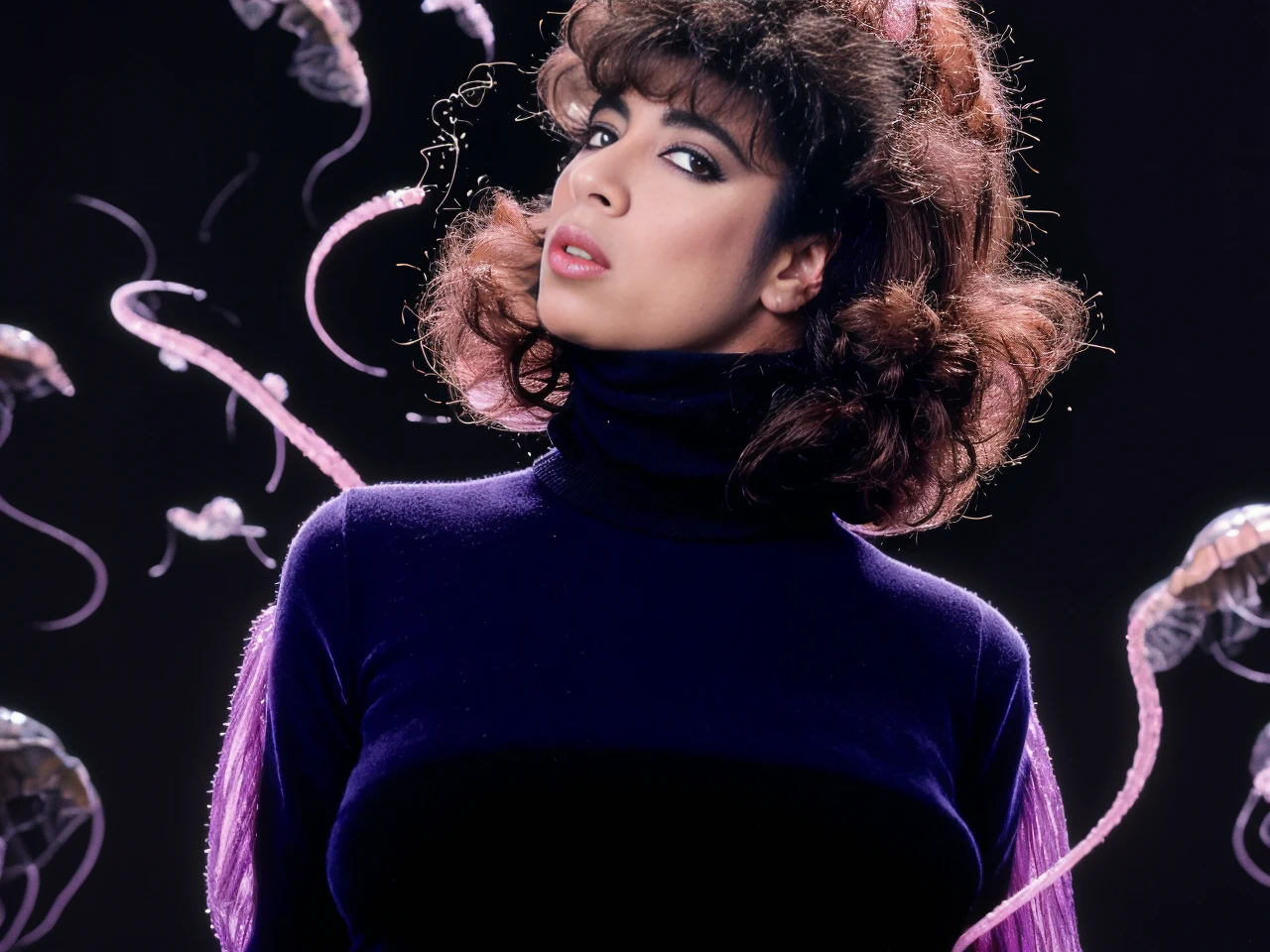 <lora:ChristyCanyon:1>beautiful (christy canyon wearing a turtle neck) and a swarm of floating jellyfish, highest quality, 4k, fashion, masterpiece