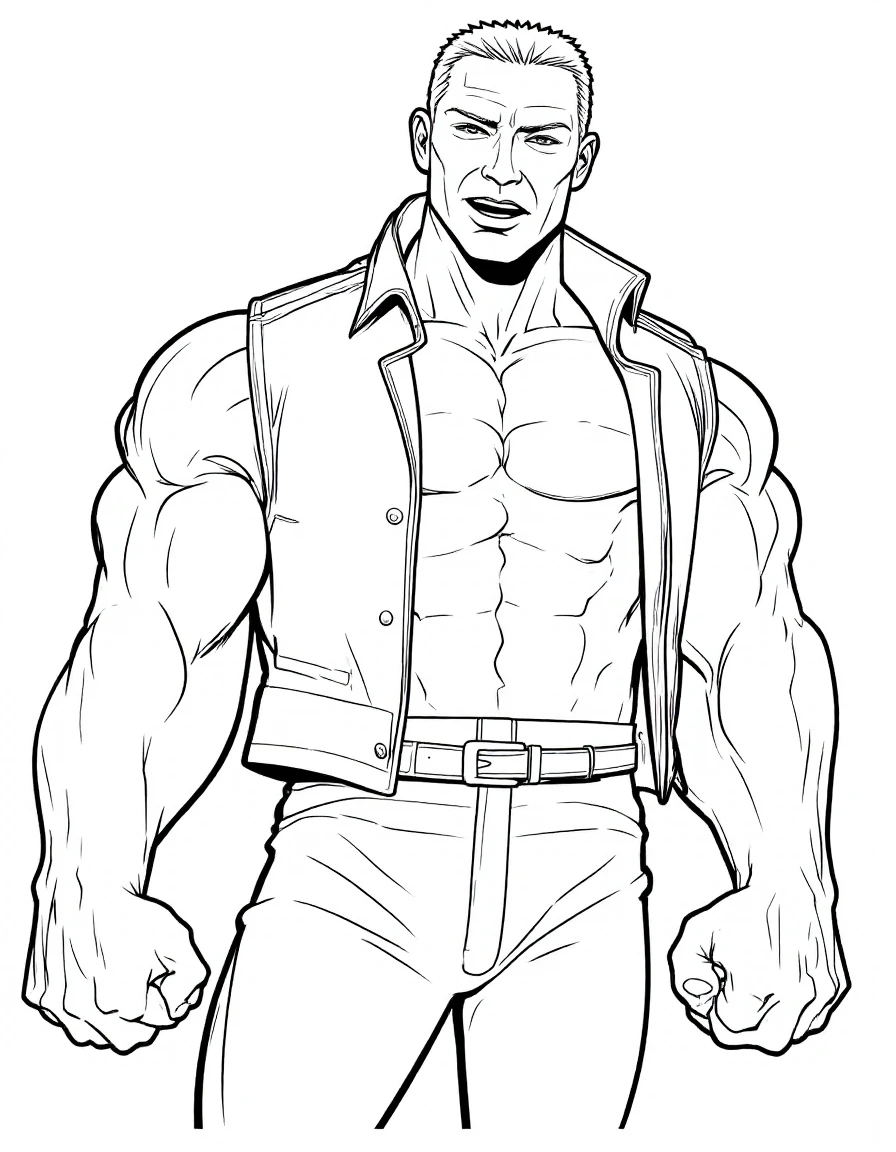 coloring book page, thick black line drawing, 2-D, no shading, hight contrast black and white, nude torso, jock strap, locker room scene, nsfw, handsome, posing, in the style of tom of finland