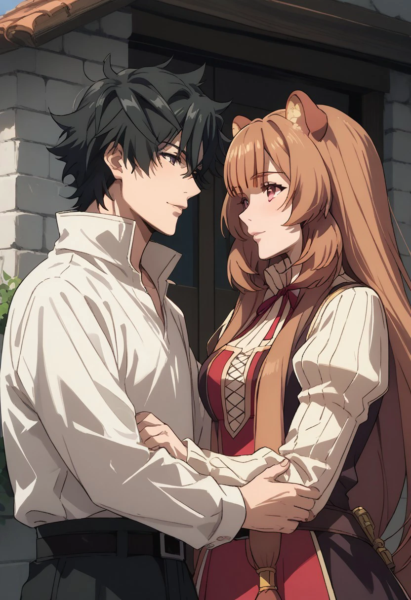 score_9, score_8_up, score_7_up, source_anime, rating_safe, NaofumiSH, raphtalia, couple focus, 1boy, 1girl,