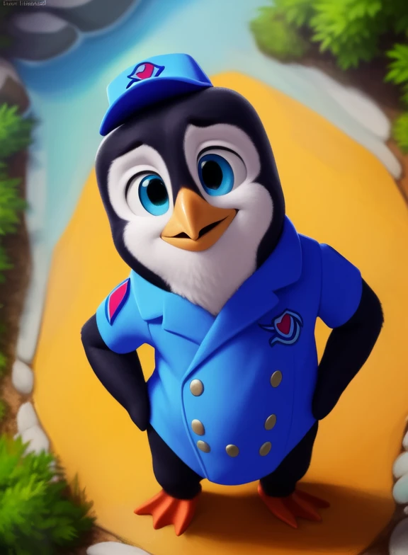 <lora:PipPenTotsYif:1> PipPenTots, penguin, blue eyes, orange legs, blue shirt, gray buttons, blue cap, (chibi, small body)
[  solo, nature, forest, day, clouds, waterfall,  smile,] (solo focus, ) ((Hands on hips, standing, high-angle view,))
(beautiful, aesthetic, perfect, delicate, intricate, saturated colors), masterpiece, digital drawing, best quality,
[by kenket|by totesfleisch8], by thebigslick:by silverfox5213:0.8], [by syuro, by paloma-paloma::0.2, (Tricksta, TotesFleisch8)