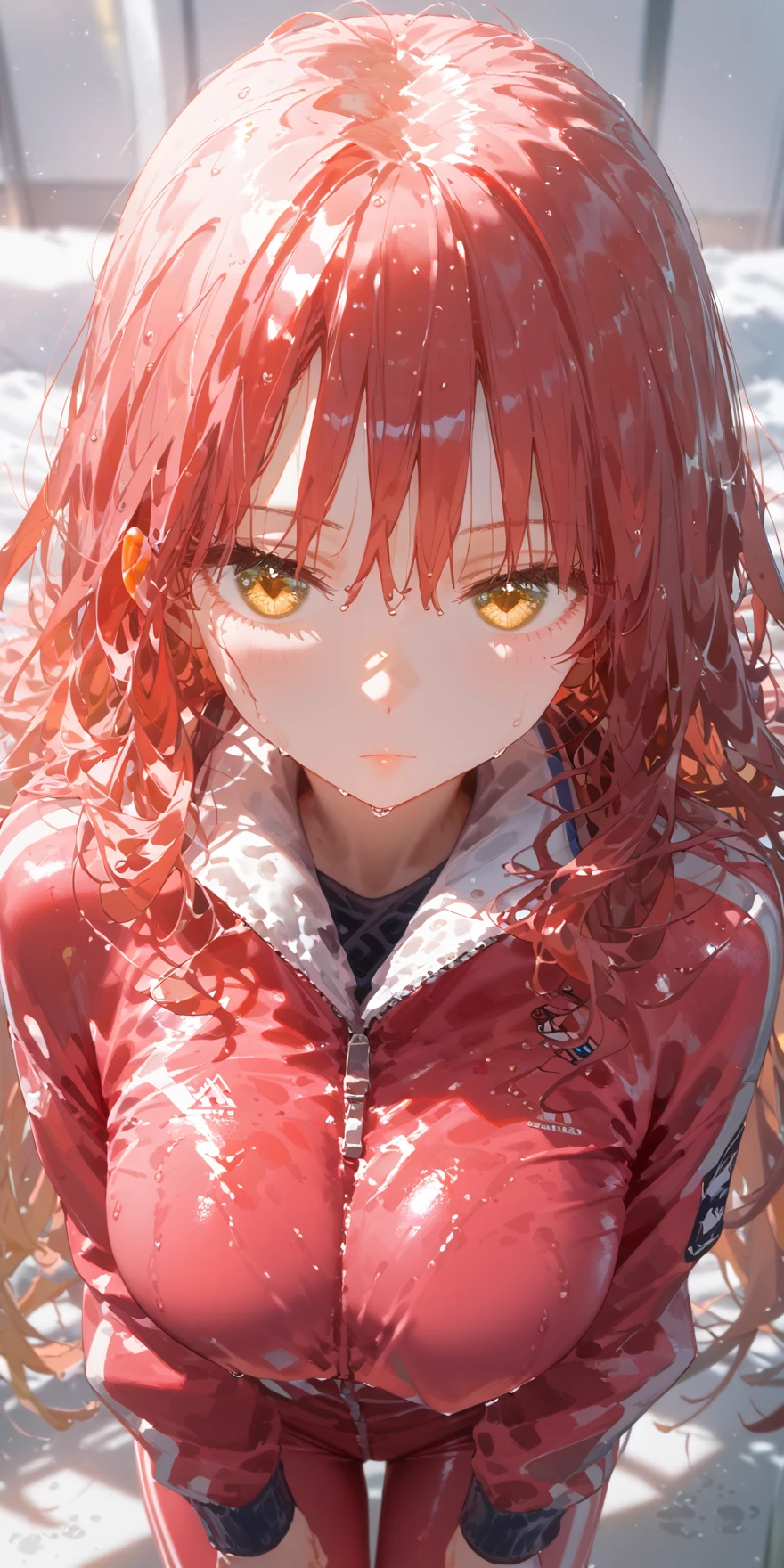 score_9_up, score_8_up, score_7_up,score_6_up,((masterpiece)),best quality,((extremely detailed)),illustration, 1girl,solo,mysterious,vivid color,shiny,(long messy blond hair), messy long hair,light yellow eyes,sport suit,reflective eyes,<lora:shiny:0.6>,wet hair,detailed eyes,