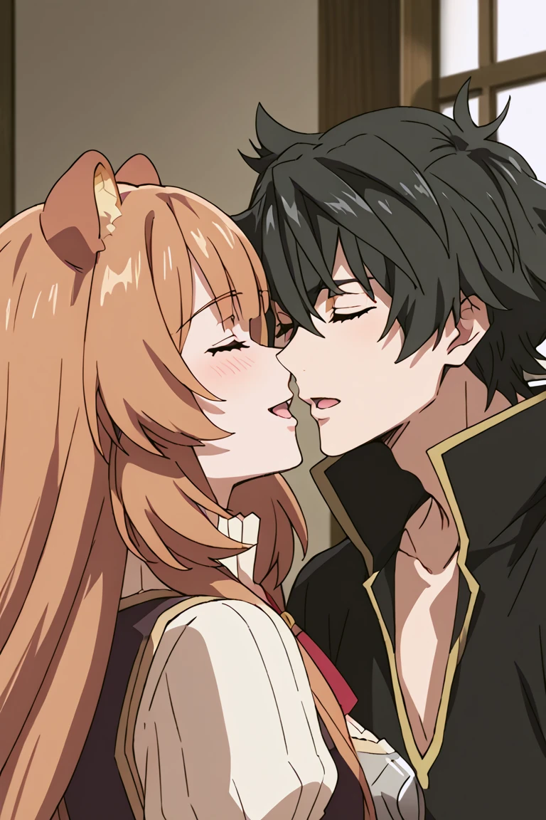 score_9, score_8_up, score_7_up, source_anime, rating_explicit, NaofumiSH, black_Naofumi_hair, raphtalia, couple focus, 1boy, 1girl, anime screencap, hetero, siblings, closed eyes, sweet-cute wallpaper, happy-cheery