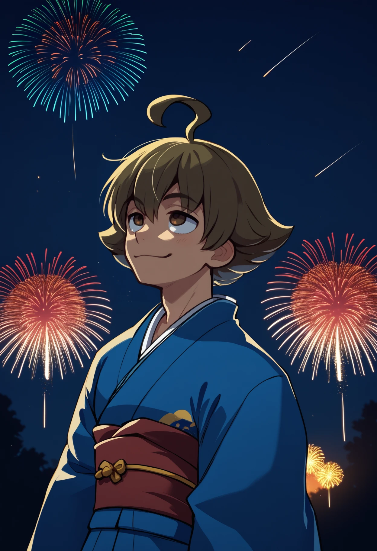 score_9, score_8_up, score_7_up, source_anime <break> solo, male focus, 1boy, eustace w1nner, light smile, looking up, flipped hair, ahoge, japanese clothes, blue kimono, red sash, obi, fireworks
<segment:yolo-face_yolov8m.pt,0.4,0.5//cid=1>