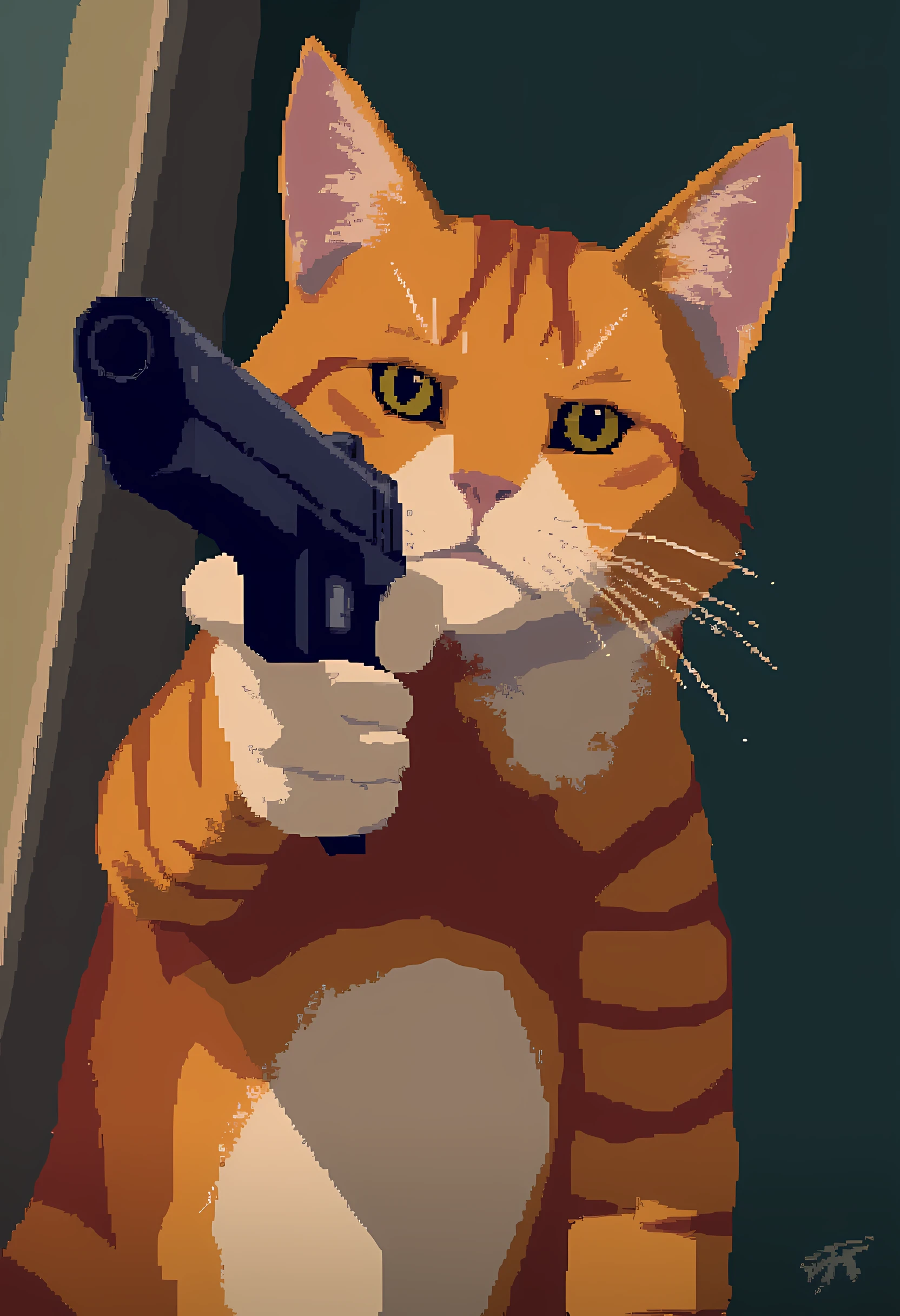 ootwstyle, a cat aiming a pistol at the viewer.