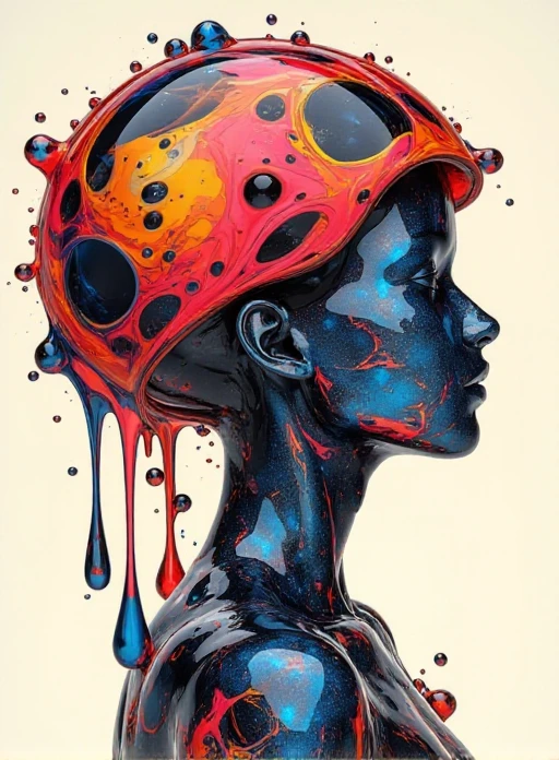 <lora:nkv_Abstract_fluid_strong:1> nkv style, liquid, abstract, surreal, illustrations, head, cute girl