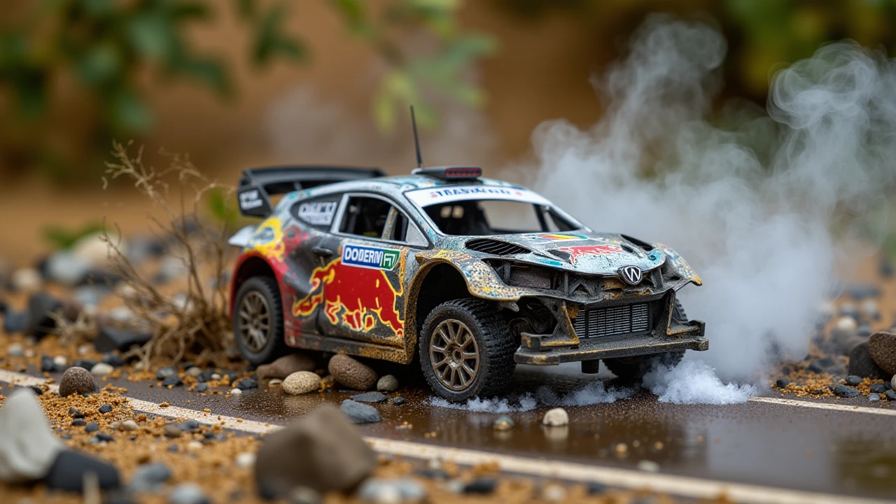 <lora:microworlds_flux:1> microworldlora,a photo of a crashing miniature (totally destroyed:1.3) wrc rally car  <lora:Car crash:0.7>