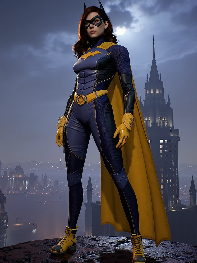 Batgirl, full body, hero pose,  Gotham city background, <lora:batgirl_gotham_knights_v2:1>