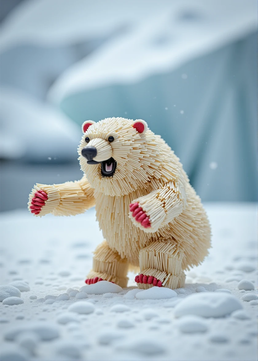 m4tchst1ck, a angry snow bear, dynamic pose, antartic, iceberg, particles, dust