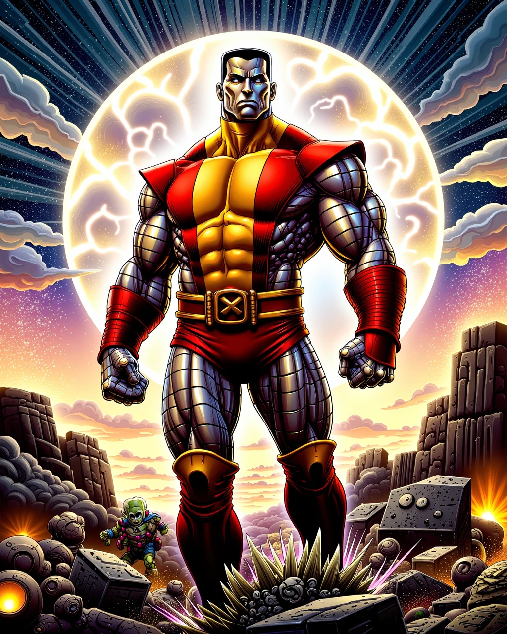 aiai-C0l0ssus, superhero style comicbook digital illustration of colossus