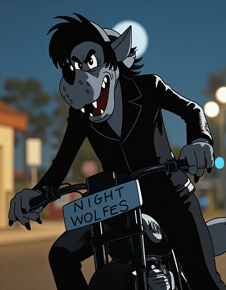 <lora:nypogodi _Rank128_17GB_512:1>, nypogodi wolf, pixar, volumetric letters: "NIGHT WOLFES", on a sports motorcycle, in a leather jacket, biker