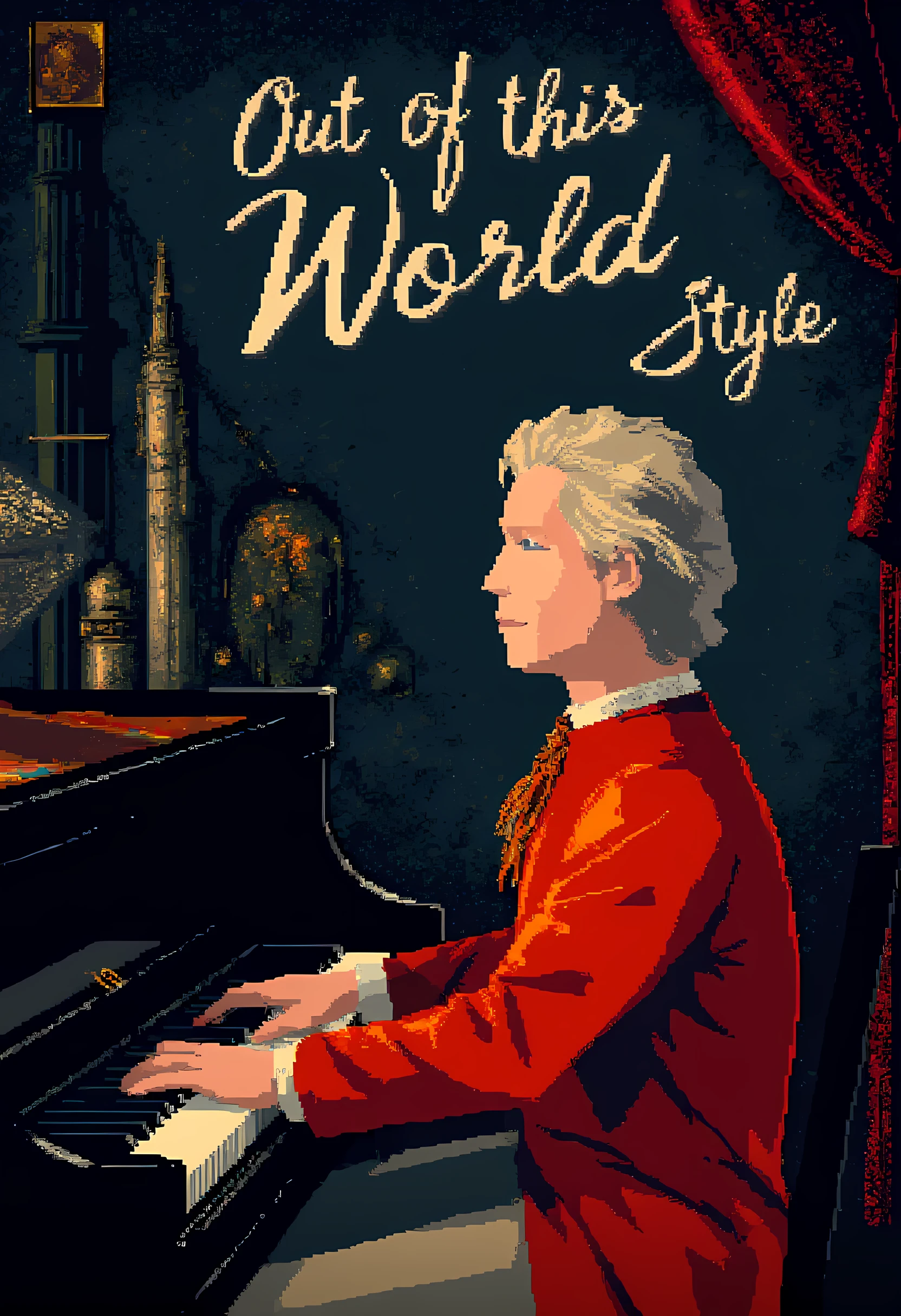 ootwstyle, Wolfgang Amadeus Mozart playing piano. Title text: "Out of this World Style"