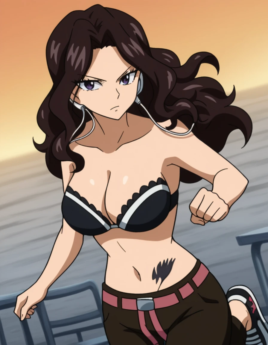 score_9, score_8_up, score_7_up, source_manga, colored, Tite Kubo manga style, Tite Kubo art style, <lora:Tite_Kubo_manga_style_Pony:1>, 1girl, green eyes, black hair, black lipstick, dark makeup, small breasts, wide hips, thick thighs, tanned skin, kimono, looking at viewer, one eye closed, finger to mouth, ((manga cover, manga cover style, text)), best quality, masterpiece