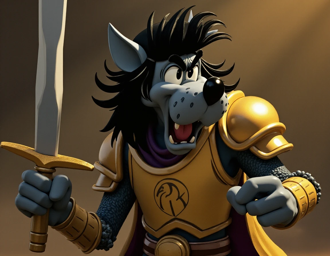 <lora:nypogodi _Rank128_17GB_512-000050:1>, nypogodi wolf, pixar, a warrior in knightly armor