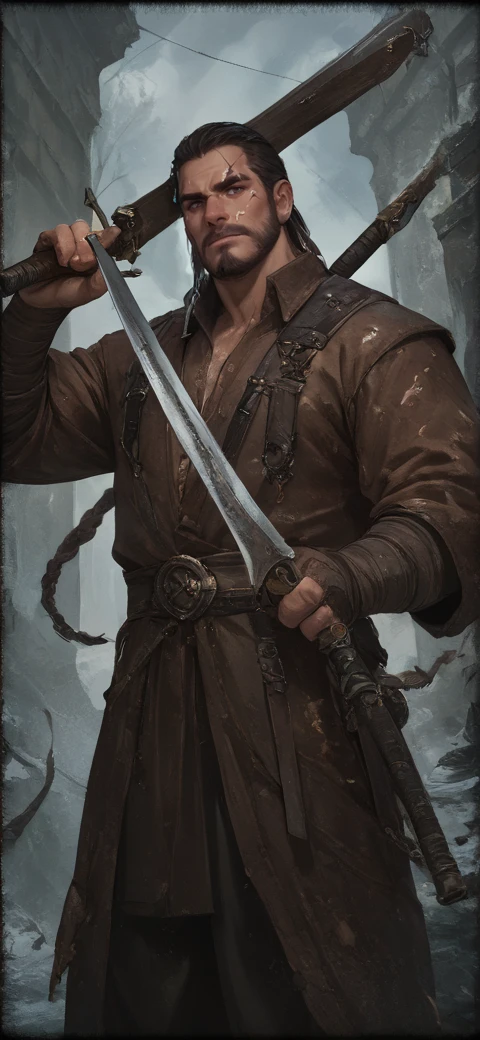 score_9, score_8_up, score_7_up, black border, unitcardart,
solo, man, facial hair, holding weapon,
<lora:Unit_Card_Art:1>