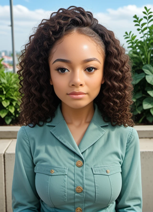 score_9, score_8_up, score_7_up, score_6_up, photo of(( <lora:Skai_Jackson_pony:1>, skaijackson )) ,  short 20 yo   (sophisticated top model) young black woman, soft and serene expression, , wearing a conservative  green velvet blouse , deisgner jeans ,  , set in a luxurious rooftop, featuring plush seating, elegant decor, breathtaking skyline views, sophisticated lounge areas, and ornamental plants,  chestnut brown curly bob hairstyle, 1women, solo, perfect human anatomy, perfecteyes, black eyes,   slim thick thighs  ((medium perky breasts covered))  <lora:ah:.3>  , reij-4fn <lora:reij-style01:.6>