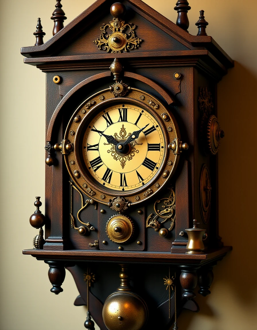 a Jed-stmpnk wallclock, steampunk,   <lora:fluxsteampunk-000012:1>,