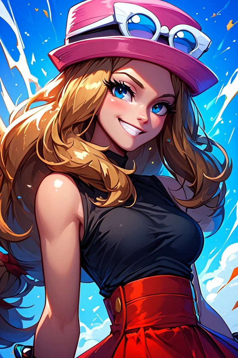 Anime girl with a pink hat and a red dress - SeaArt AI