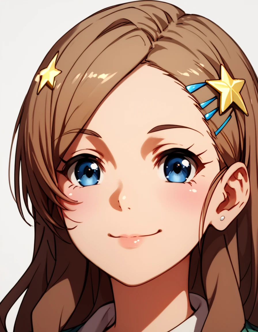 score_9, score_8_up, score_7_up, score_6_up, score_5_up, score_4_up, source_anime  <lora:FruitofEvolution:1>, soft smile, portrait,   Airi, long hair, blue eyes, brown hair, hair ornament, star hair ornament,