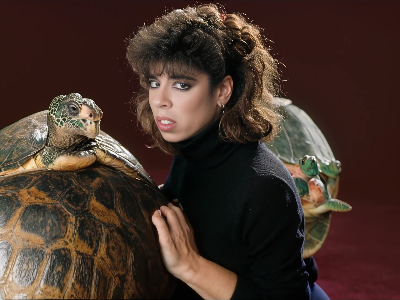 <lora:ChristyCanyon:1>beautiful (christy canyon wearing a turtle neck) and some ferocious baby crocodiles, highest quality, 4k, fashion, masterpiece