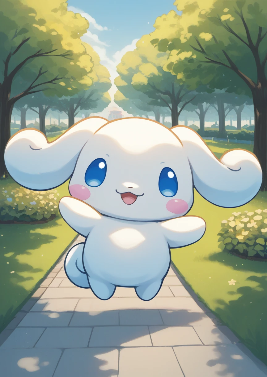 score_9, score_8_up, score_7_up, BREAK
source_anime, source_furry, Cinnamoroll, solo, looking at viewer, smile, open mouth, blue eyes, standing, :d, no humans, blush stickers, happy, park, cute, kawaii, chibi, long ears, white fur