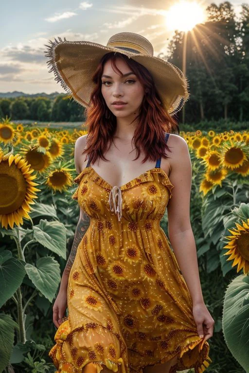 Merger_velvet_mayu,
(walking through a field of sunflowers wearing a (summer dress:1.3) and sun hat, field, sunflowers, summer, scenic:1.3),
bokeh, f1.4, 40mm, photorealistic, raw, 8k, textured skin, skin pores, intricate details  <lora:epi_noiseoffset2:1>, epiCRealism