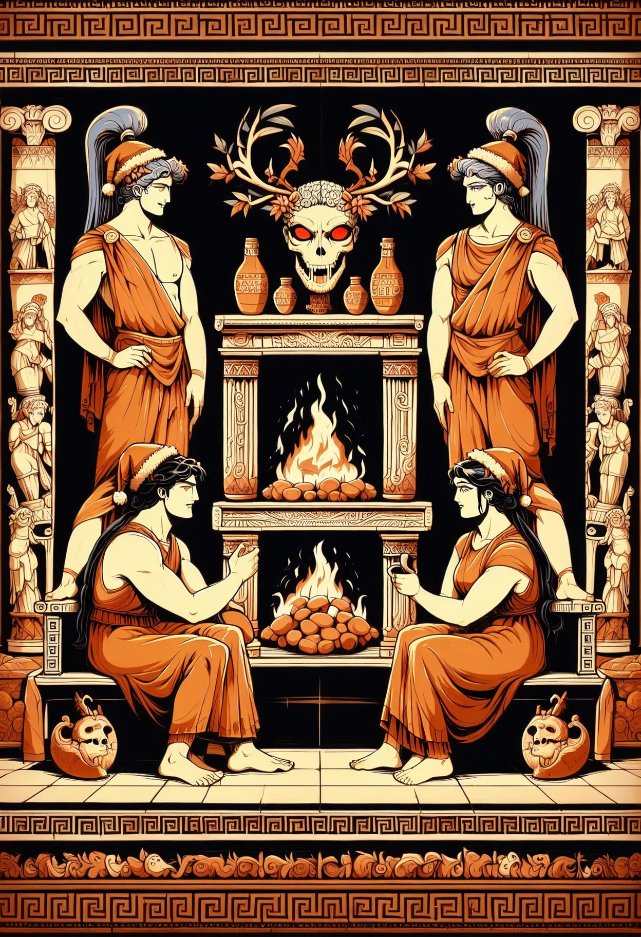 score_9, score_8_up,score_7_up, <lora:grkpttry_EliPot:1>, limited palette, orange theme, black background
,skull,nyx \(hades\),blue hair,bench,red eyes,thanatos \(hades\),squatting,open mouth,hypnos \(hades\),dusa \(hades\),greco-roman clothes,barefoot,4boys,achilles \(hades\),hades 1,joanne tran,dress,hades \(series\),fake antlers,smile,black hair,bottle,megaera \(hades\),tile floor,sack,zagreus \(hades\),multiple boys,tiles,3girls,christmas tree,hat,ponytail,sitting,skeleton,highres,official art,multiple heads,silver hair,ancient greek clothes,cerberus \(hades\),christmas,heterochromia,santa hat,dog,multiple girls,laurel crown,fireplace,fangs,green eyes,skelly \(hades\)