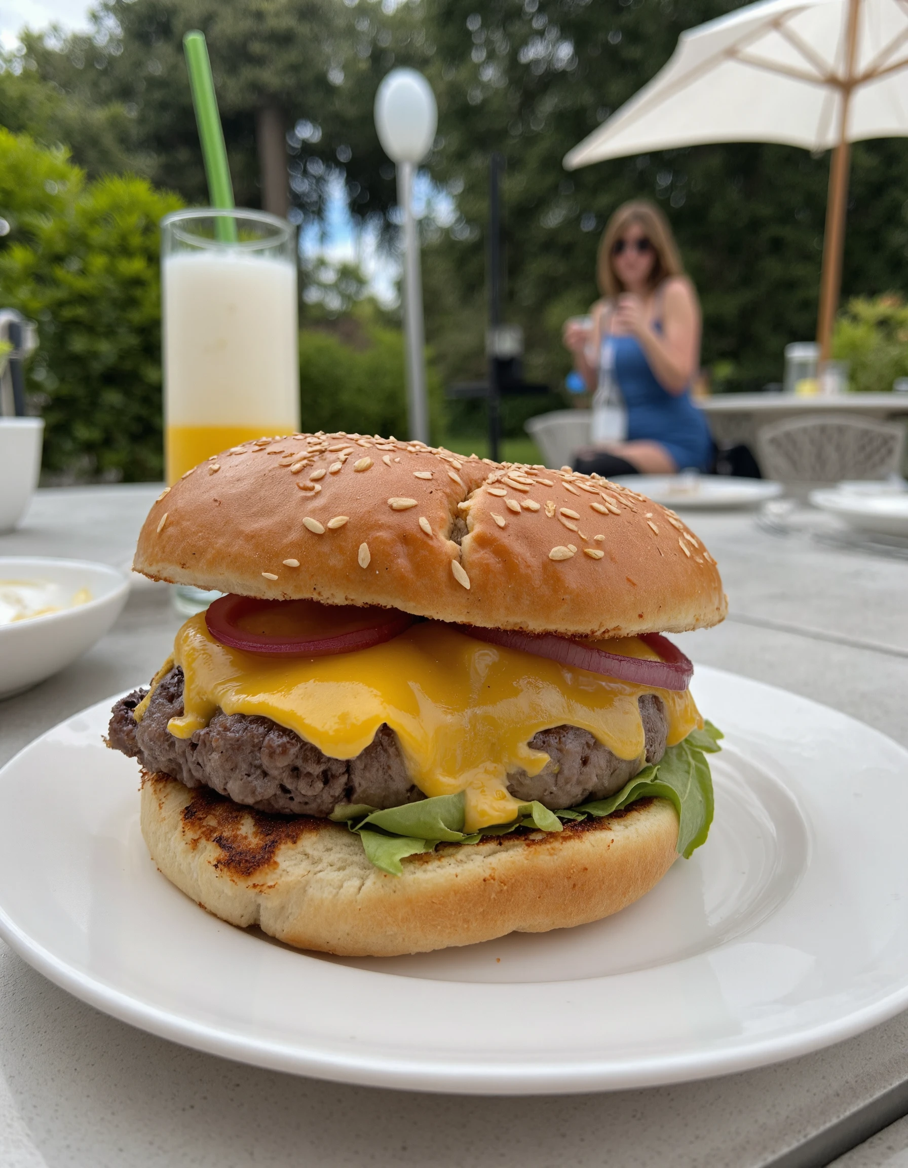 43stet1c Photo of a burger on a table. Outside on a sunny day.  <lora:Aesthetic_Amateur_Photo_V4_Beta_1:1>