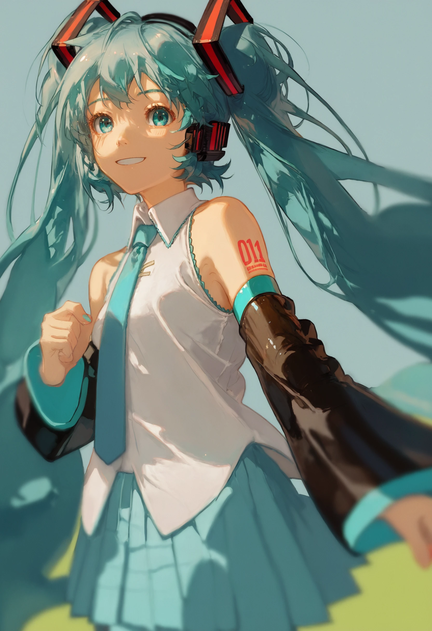 score_9, score_8_up, score_7_up, 1girl, hatsune miku, light smile, depth of field, foreshortening, detached sleeves, sleeveless shirt, pleated skirt
<lora:style_redum_pony_2:1>