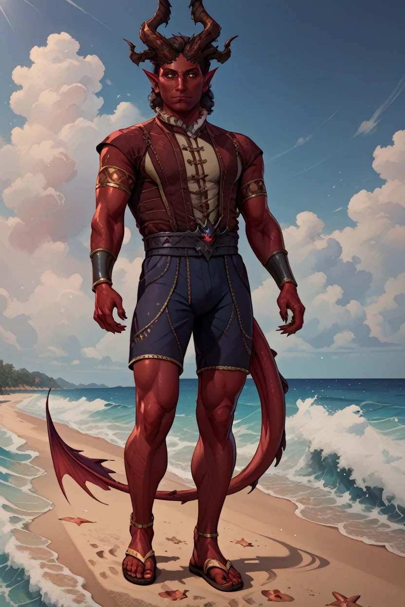 score_9, score_8_up, score_7_up, score_6_up
<lora:BGRaphaelC:1.0>
BGRaphaelC, 1boy, demon horns, pointy ears, yellow eyes, red skin, colored scalea, looking at viewer, male model in a casual beach outfit, walking along the shore, footprints in the sand, carrying sandals, ocean waves gently touching his feet, relaxed mood