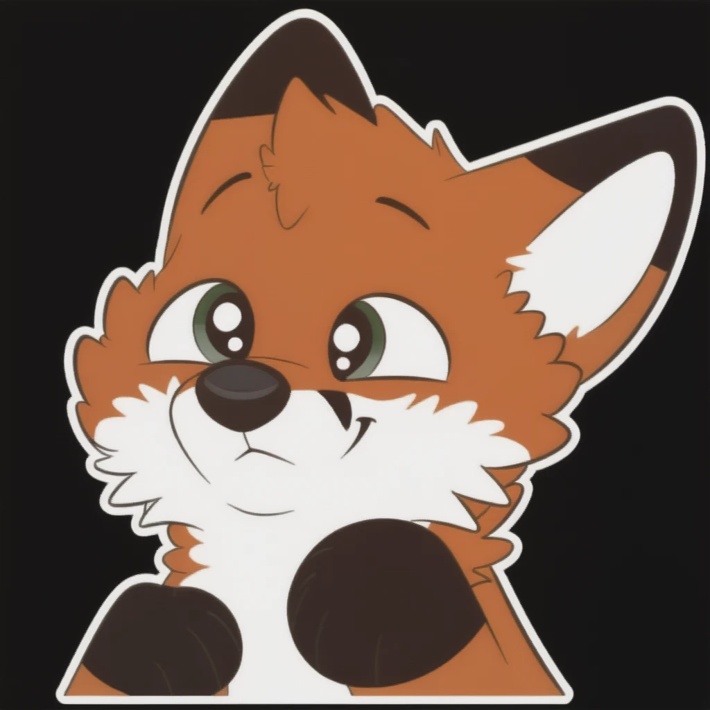 <lora:PulexStickersStyleXL>, pulex, sticker, telegram sticker, black background, fox,fluffy, male, (nose close-up:1.2),