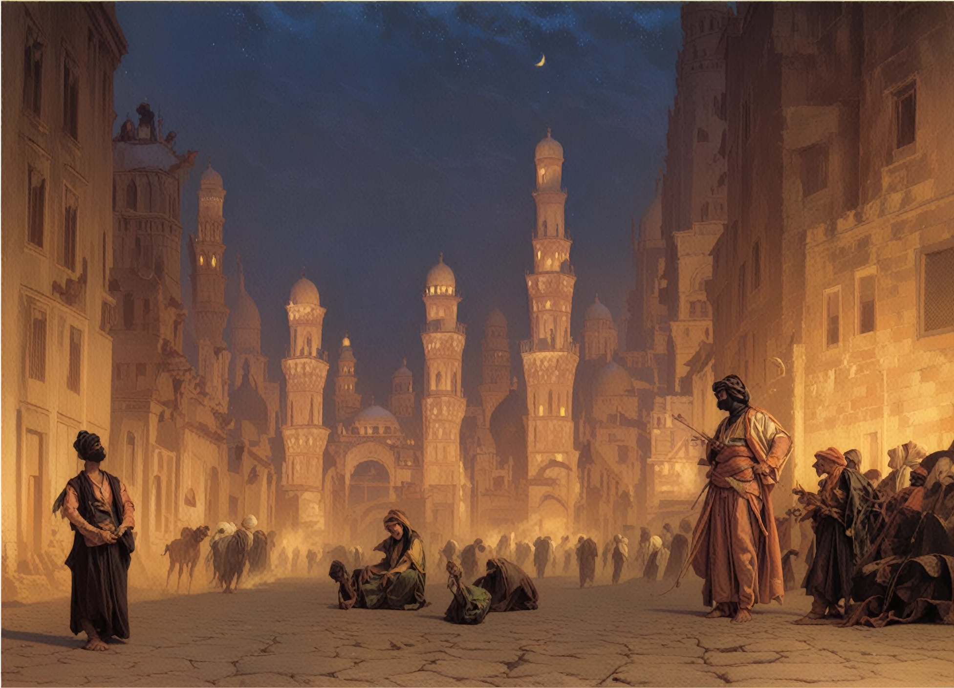 <lora:jean-leon-gerome_pony_v1:1>  ' city ' by gerome jean-leon in,genre painting \(genre\),orientalism \(style\),cairo by night, score_9, score_6_up, score_7_up