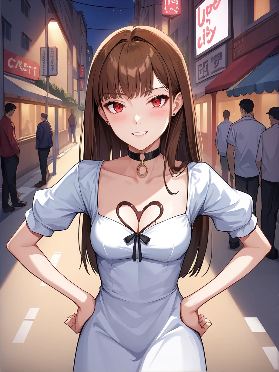 score_9, score_8_up,score_7_up, source_anime,
1girl, dress street, city, night, hob, chocolate heart, chocolate on breasts,  small breasts, choker, hands on hips
<lora:chocolate heart on breasts v0.1  :0.8>  <lora:Expressive_H:0.2>