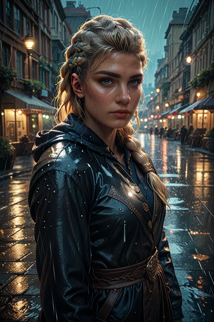 score_9, score_8_up, score_7_up, score_6_up
<lora:ACFEivor:1.0>
ACFEivor, 1girl, blonde hair, braid, long hair, looking at viewer, watching viewer, standing under a streetlamp in the rain, reflections on wet pavement, city lights blurred in the background, cinematic and dramatic feel