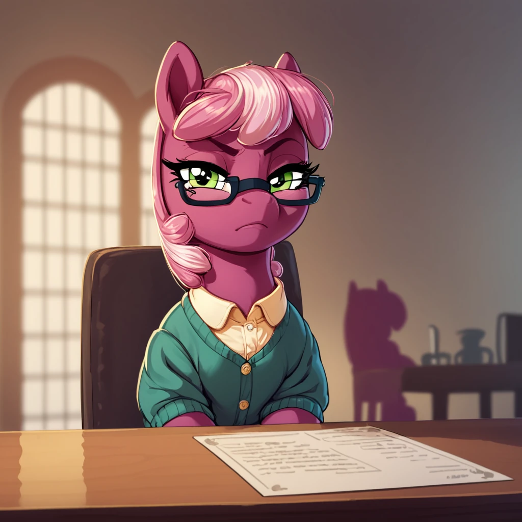 zPDXL, score_9, score_8_up, score_7_up, score_6_up, score_5_up, score_4_up, <lora:Pumpkinpie:1>,2024,absurd res,annoyed,beverage,chair,choker,clothed,clothing,coffee,coffee cup,container,cup,dialogue,digital media \(artwork\),equid,equine,eyewear,female,friendship is magic,frozenartifice,furniture,glasses,hair,hasbro,hi res,highlights \(coloring\),holding object,horn,horse,jewelry,looking at viewer,mammal,multicolored hair,my little pony,mythological creature,mythological equine,mythology,nails,necklace,open mouth,pony,ponytail,potion,purple body,purple eyes,purple hair,simple background,solo,solo focus,speaker,subscribestar url,teacher,teacher clothing,topwear,twilight sparkle \(mlp\),unicorn,url
