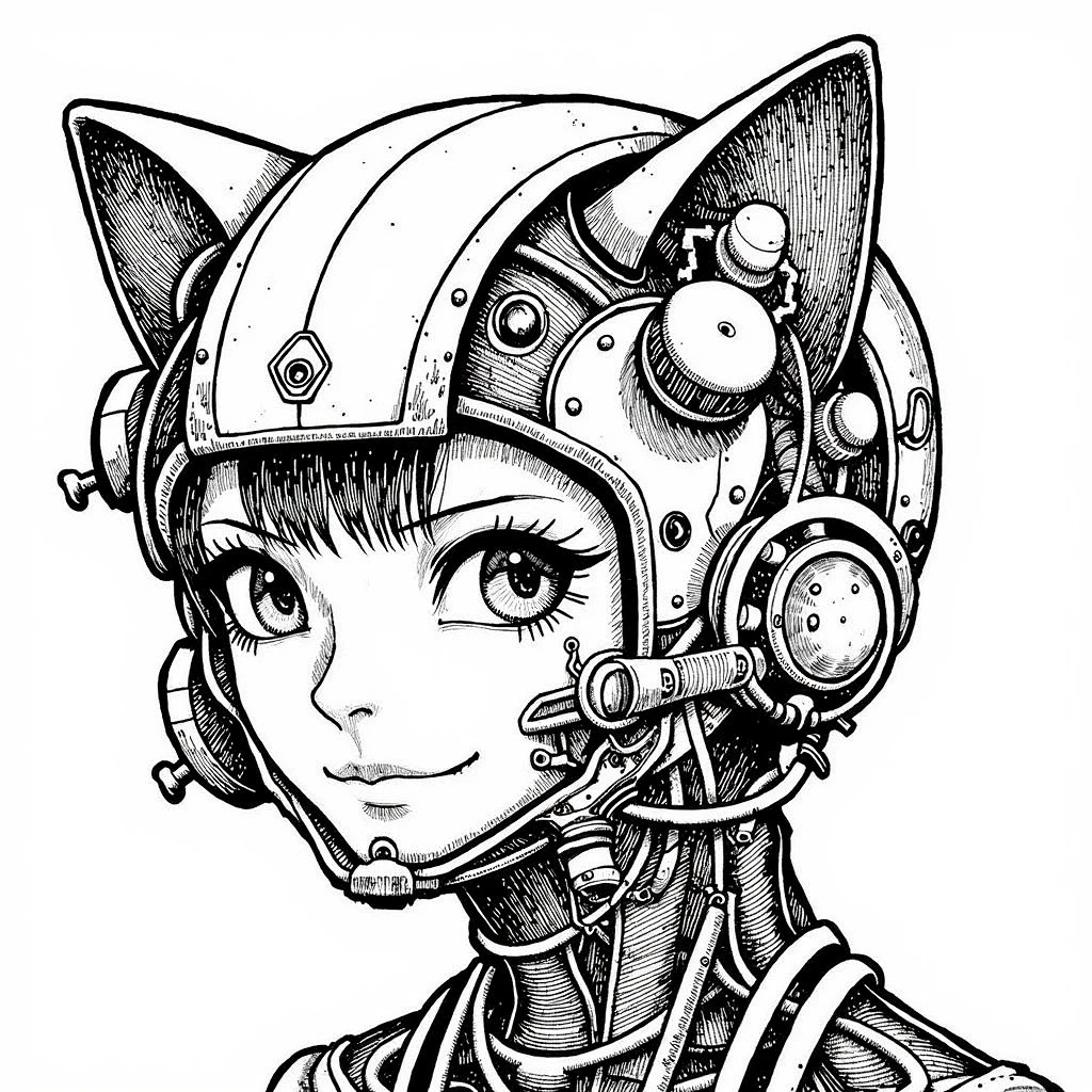 cybermono_style, (cyborg cat 1:3) , masterpiece, best quality, very aesthetic, absurdres