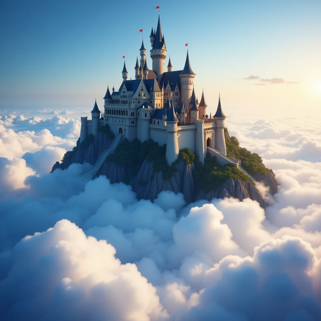 a huge castle floats on a cloud,, the scene is reminiscent of fantasy art, the scene is reminiscent of 'the elemental plane of air' in the universe of 'dungeons and dragons', <lora:Elemental_Planes-Air:1>, elementalplaneair