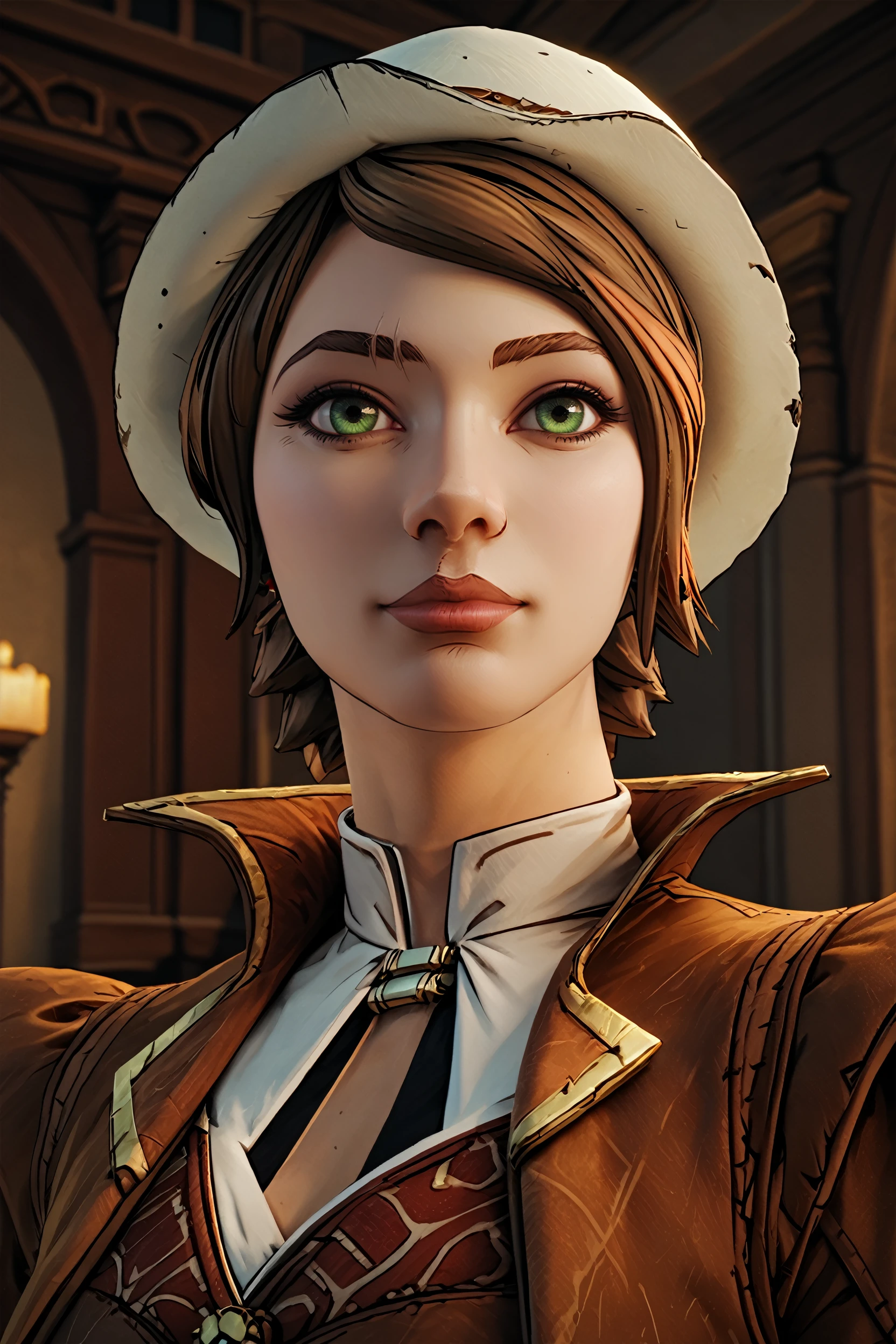 score_9, score_8_up, score_7_up, score_6_up
<lora:BFiona:0.8>
BFiona, 1girl, short hair, brown hair, green eyes, hat, looking at viewer, portrait