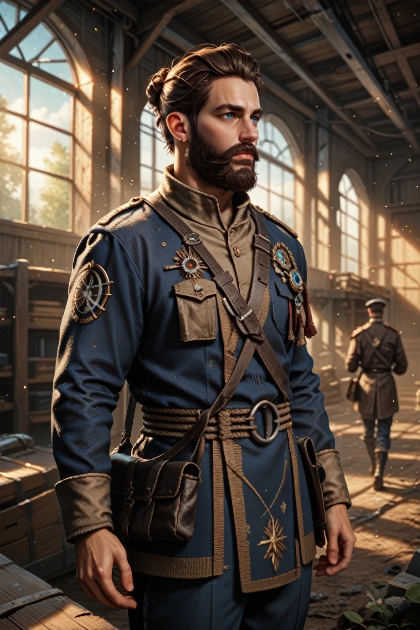score_9, score_8_up, score_7_up, score_6_up
<lora:BGONERaith:0.8>
BGONERaith, 1boy, brown hair, beard, blue eyes, dressed in a vintage military uniform, standing in an abandoned warehouse, dust particles in the air, strong backlight, rugged and mysterious vibe
