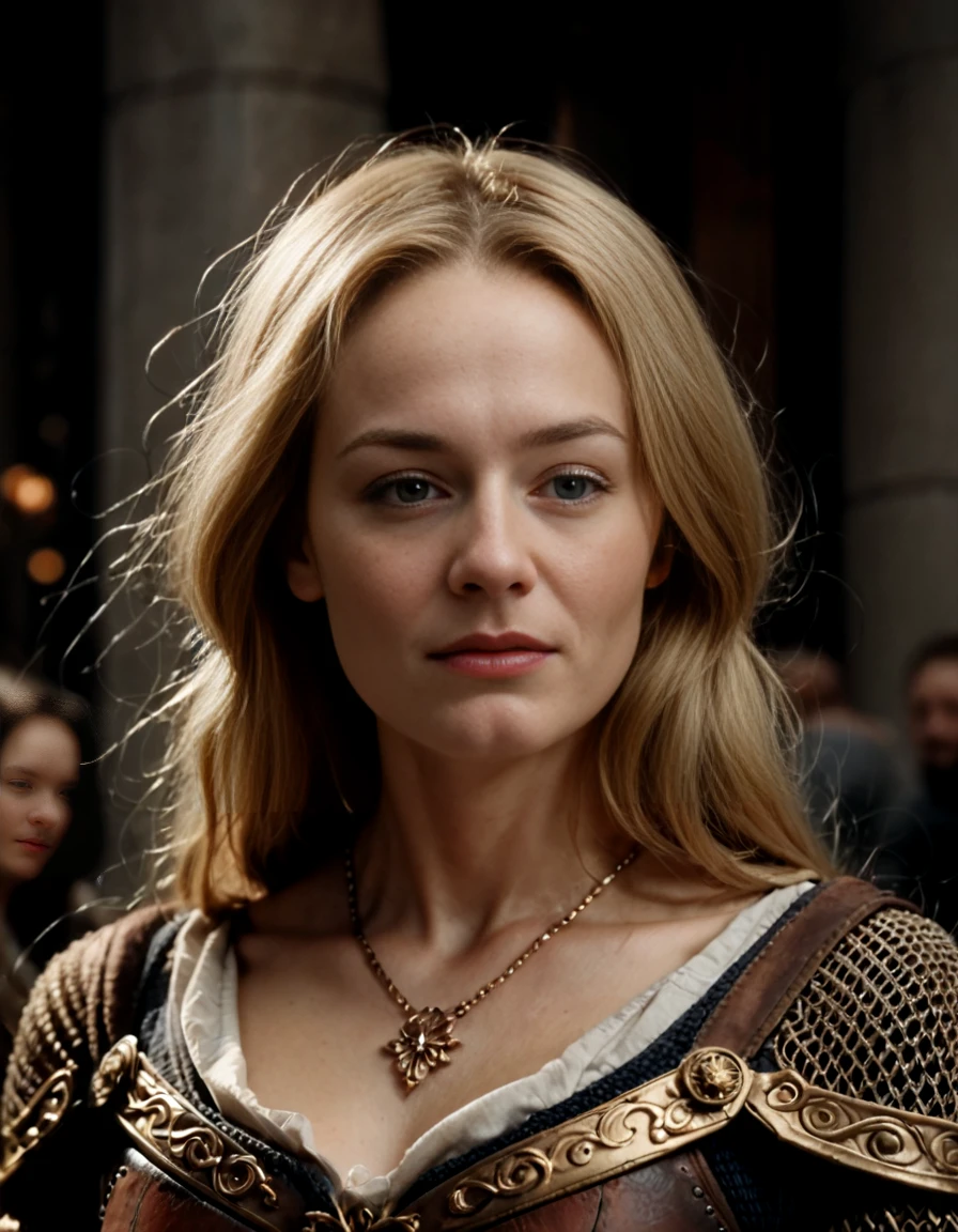 score_9_up,score_8_up,score_7_up,realistic,<lora:Éowyn:1>,eowyn,1girl,blonde hair,looking at viewer,armor,necklace,