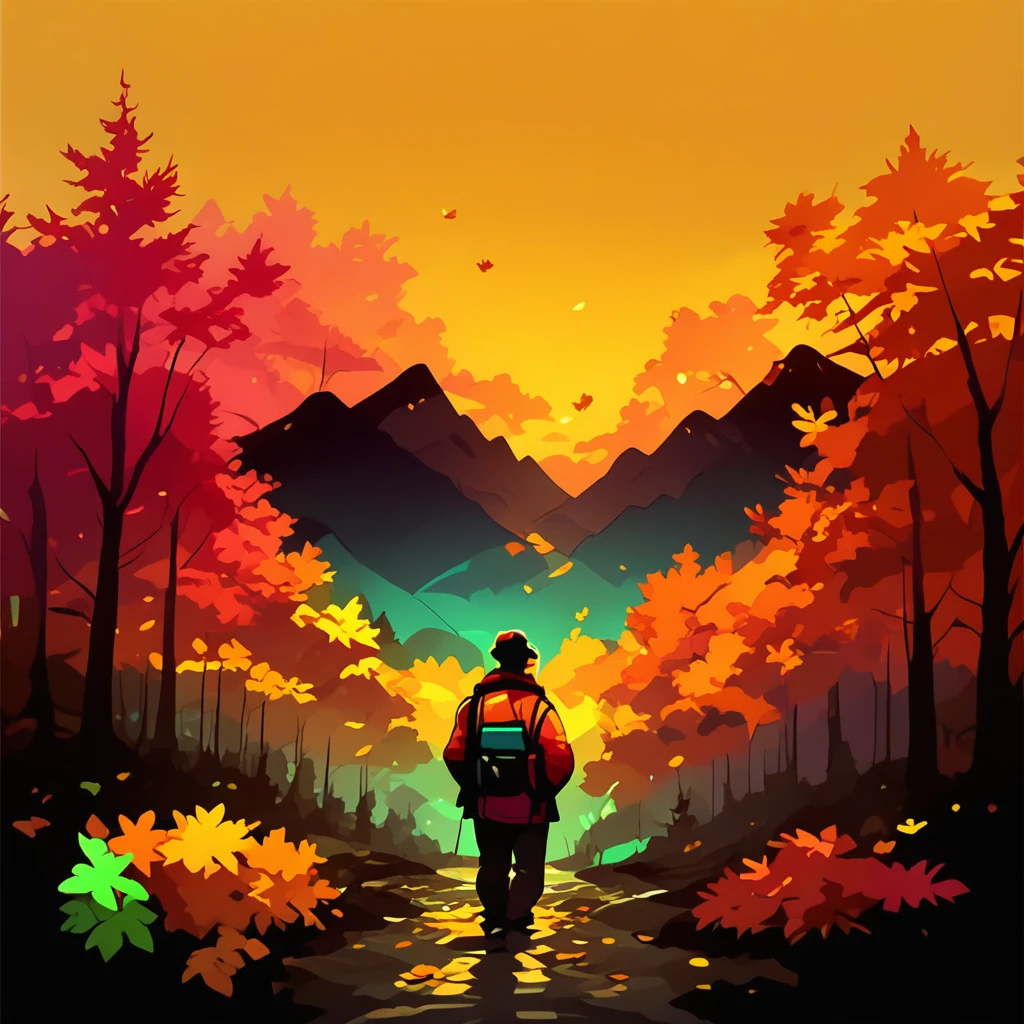 score_9_up, score_8_up, score_7_up, FFDAC, 1man, hiking in the mountains, autumn, colorful